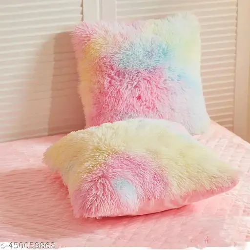 Multicolor decor fur cushion cover pack of 2 ( size 12x12 Inch / 30x30cm )