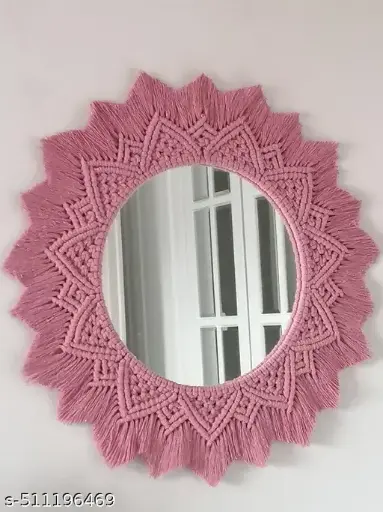 Shifa Handicarft Handmade Macrame mirror pink 18x18 inch