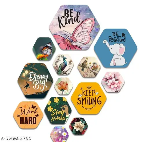 Designer Wooden Wall Hanging Decoration for Home | Office | Living Room | Ideal Gifts | Stylish Hexagon Pack of 13 Pieces