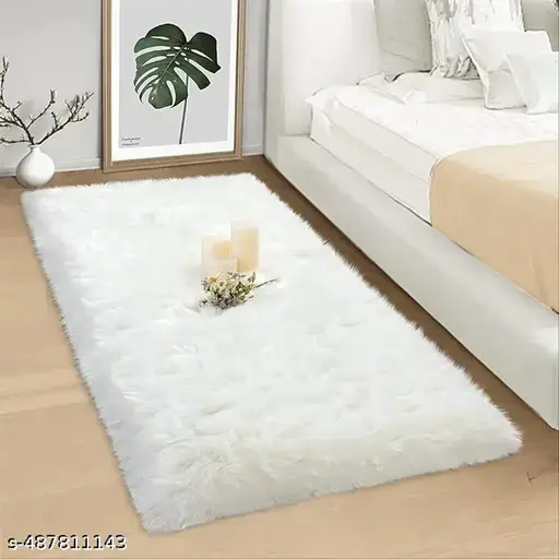 Faux Fur Runner Hard Backing Rug, Fluffy Sheepskin Rug for Bedroom Living Room Floor Cushion Home Decor Bedside Runner/Mat (60x90 cm - Mat, White)